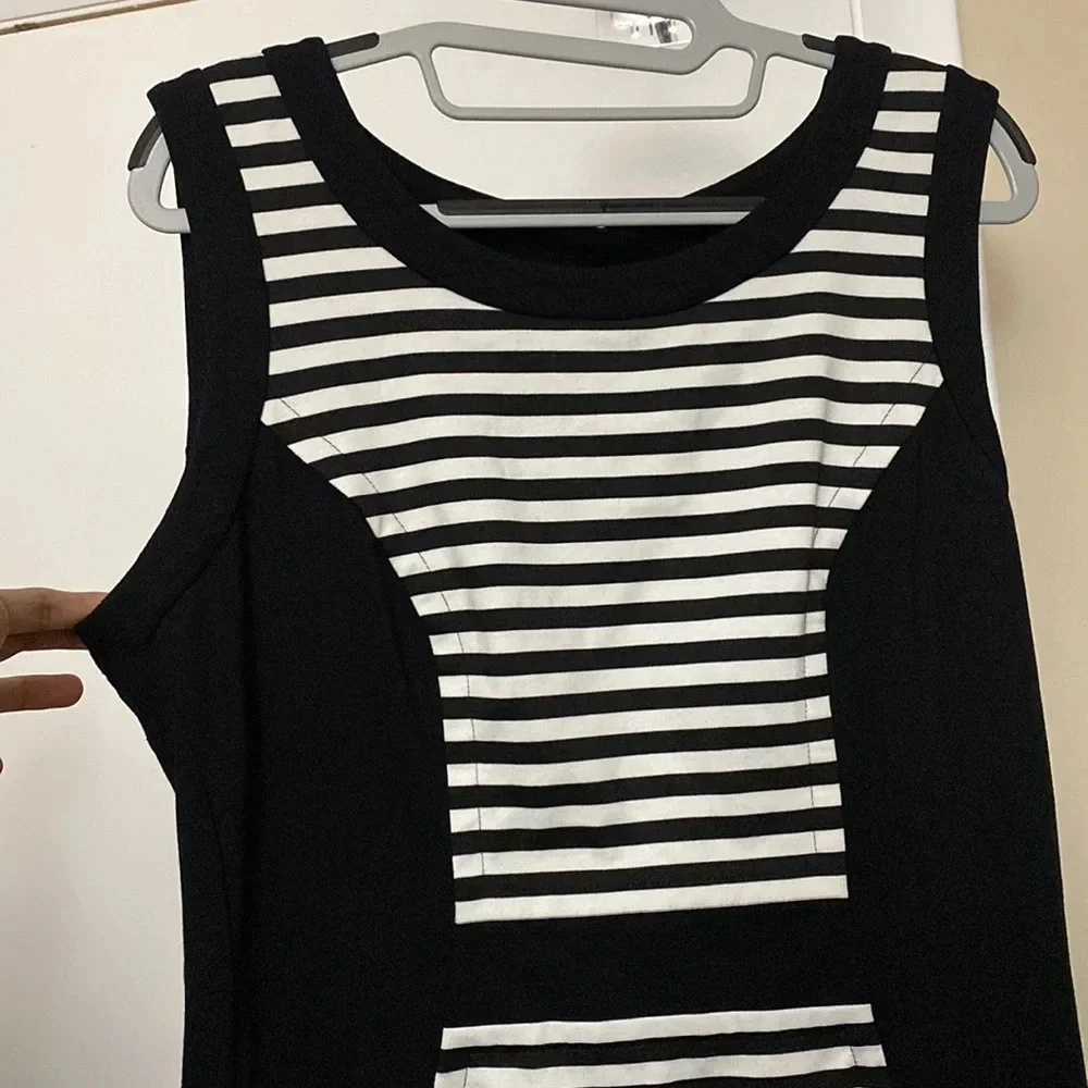 Cache Stretch Stripe Black White Sleeveless Dress Size 12 - Picture 5 of 5